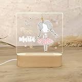ONLYGUAY Lampara Quitamiedos Infantil Personalizada con Nombre Bebés Recien Nacidos de Metacrilato Acrilico Madera con Led Luz Nocturna Mesita Noche (Bailarina)
