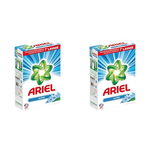 Ariel Lessive Poudre, 39 Lavages, Alpine, Élimine Les Taches Incrustées, Même Après 7 Jours, Impeccable Même En Cycle Court Et À Froid, Fabriqué En France (Lot de 2) Ariel Lessive Poudre, 39 Lavages, Alpine, Élimine Les Taches Incrustées, Même Après 7 Jours, Impeccable Même En Cycle Court Et À Froid, Fabriqué En France (Lot de 2)