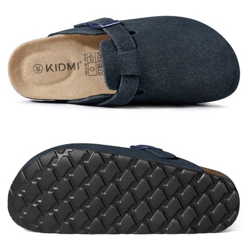 Image of KIDMI Genuine Suede Clogs for Women Men Cork Footbed Sandals Leather Mules Potato Shoes with Arch Support
