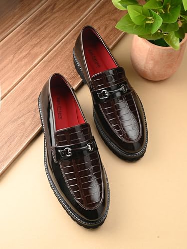Image of San Frissco Men's Loafers Glossy Shine Shoes with Buckle /Anti-Slippery Wrinkle Free Synthetic Upper Slip-On Loafers /Stylish Lightweight and Comfortable Formal Shoe