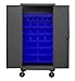 Durham HDCM36-30-5295 Lockable Mobile Cabinet with 30 Blue Hook-On Bins, 36" Wide, 12 Gauge