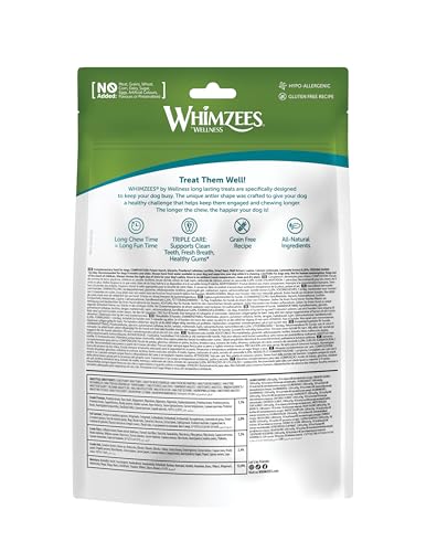 WHIMZEES Antler, geweihförmiger Hundesnack für große Hunde, Größe L, 6 Stück, wirkt beruhigend, ohne Zuckerzusatz, getreidefrei, natürlich, fettarm
