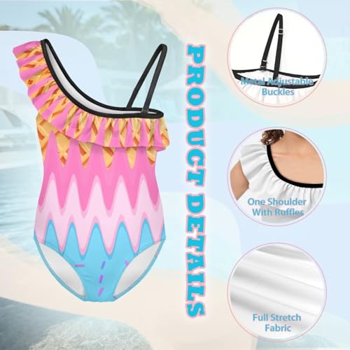 Image of Girls One Piece Bathing Suit,Slim-Fit Ruffle Strap Swimsuit with Adjustable Strap Quick Dry Summer Beach Swim Suit