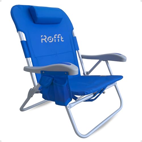 ROFFT Premium Beach Chair 5 Position Reclining, Oversized, Heavy-Duty high Off Ground, and Lightweight with Backpack Straps Big Storage and Cup Holder – Ideal for Adults and Seniors