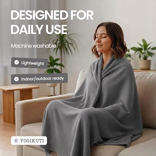 Image of Yogikuti Cotton Iyengar Yoga Blanket | Soft Breathable Yoga Support Blanket for Restorative & Iyengar Yoga, Meditation, Pranayama Practice | Yoga Accessories & Props (Grey)