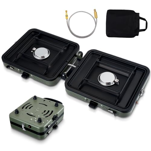 Portable Gas Camping Stove 2 Burner, 2 x2200W Camp Stove with Adjustable Burners & Carrying Handle, 2.4KG Lightweight, Foldable Camping Cooker, Perfect for Camping, Picnic, Hiking, Emergency Cooking