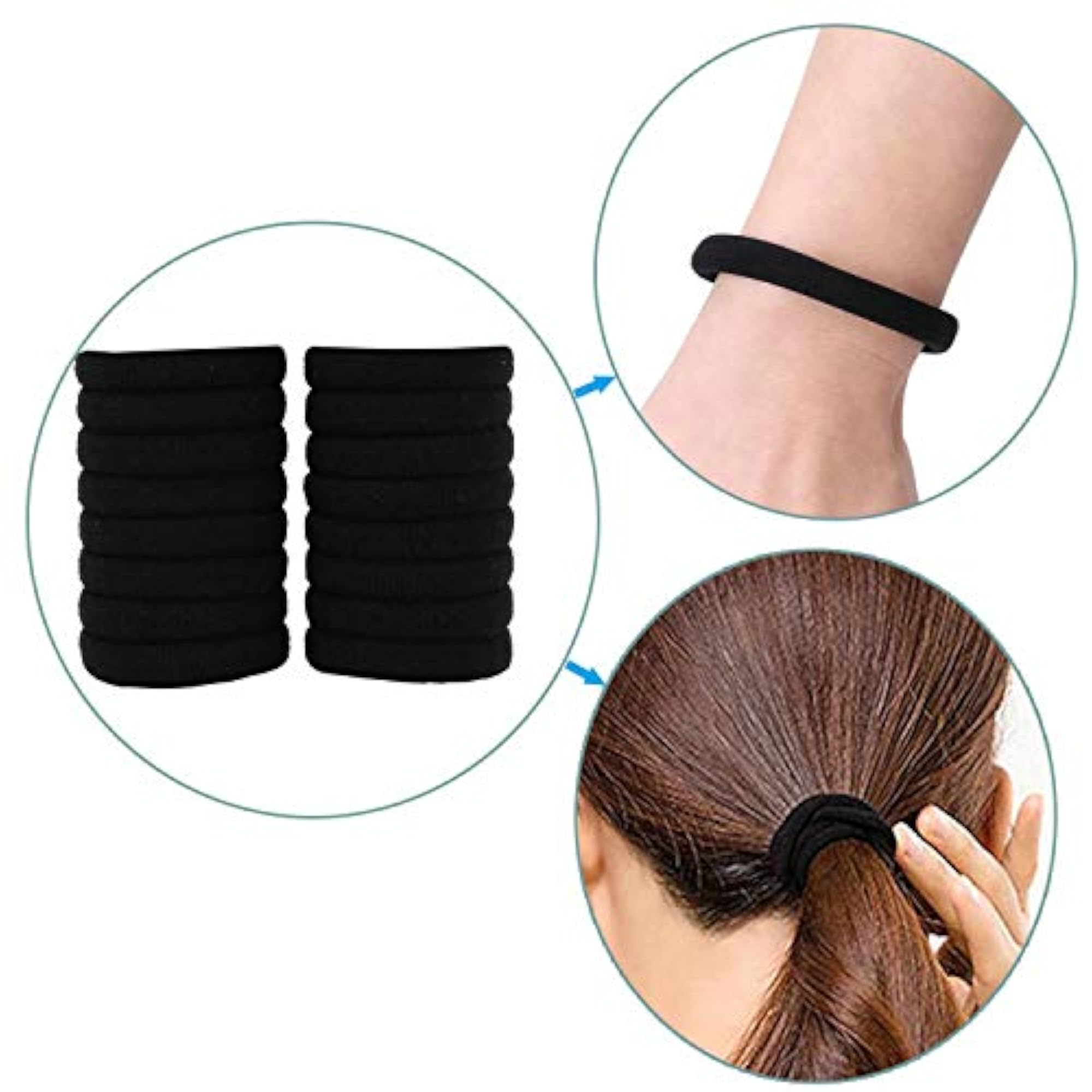 Pack of 30 Pcs Black Elastic Cotton Stretch Hair Ties