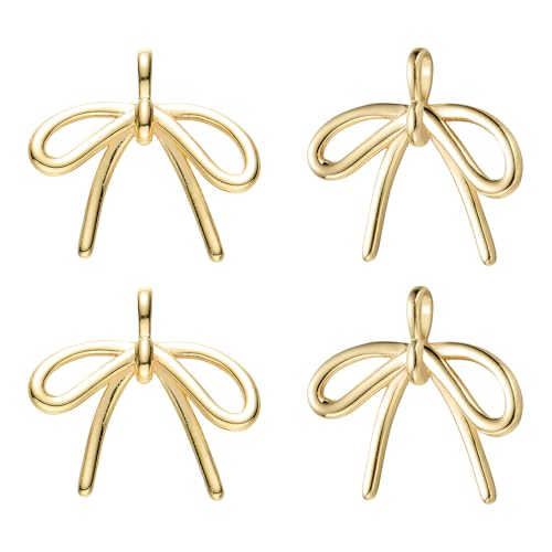LEGENTLISUR Gold Filled Bow Charms for Jewelry Making 21x22 mm 4 Pcs