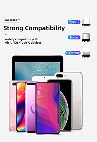JJA Magnetic Charging Cable 3 in 1, 360°&180° Rotation Magnetic Phone Charger, 3A Nylon Braided Detachable Fast Charger, Data Transfer Cable for Micro USB, Type C, I-Connector (Purple, Single Pack)