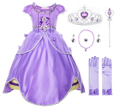 JerrisApparel Ragazze Costume Principessa Compleanno Festa Vestito (5 Anni, Viola con Accessori)