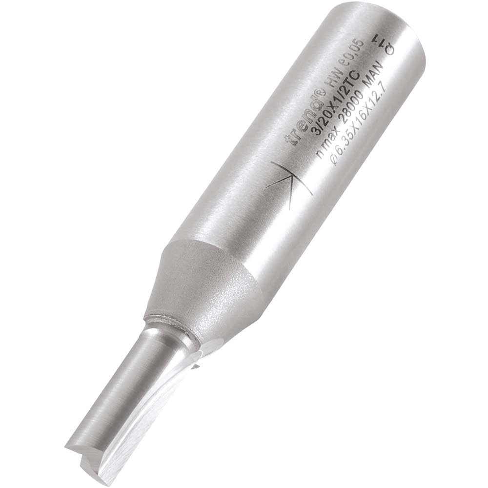 Trend Silver Professional Straight Two Flute Router Cutter, 1/2 Inch Shank, 6.3Mm Cut Diameter, Tungsten Carbide Tipped, 3/20X1/2Tc