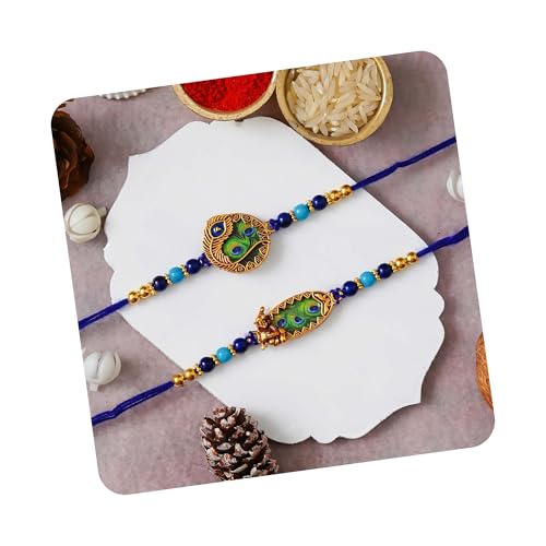 Image of eCraftIndia Set of 2 Om & Rudraksha Rakhis with Roli Pack - Rakhi for Brother