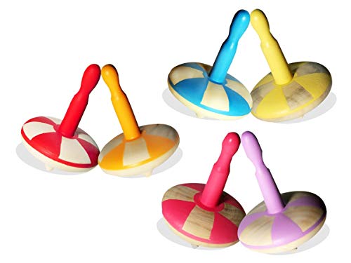 Image of VParents Wooden Spin Tops Non Toxic Organic for Kids (3 Years+) - Curiosity & Fine Motor Skills (6 Pieces) (Pink Blue Purple Red Orange Yellow)