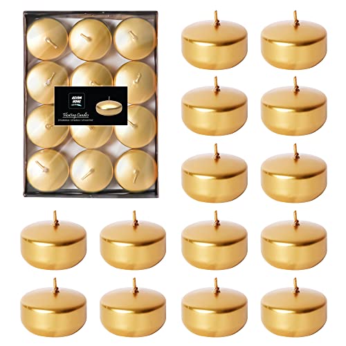 Axiom - Pack Of 24 Floating Candles, 4 Hours Burning Time - Dripless Floating Candles Gift For Mothers Day - 100% Pure And Natural Hand-Rolled Wax Candles For Parties - Metallic Golden (Unscented) #TOP6