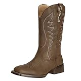J's.o.l.e Women's Cowboy Boots Square Toe Wide Calf Cowgirl Western Riding Boots Brown US Size 10