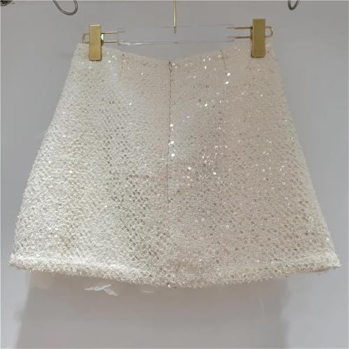 Women's High Waist Tweed A Line Mini Skirt Slim Fit Sequin Applique Decoration Elegant Korean Fashion Skirt4
