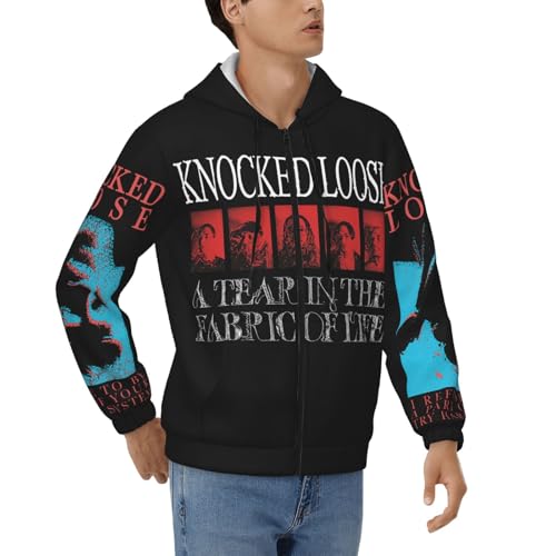 Knocked Music Loose Men's Casual Zipper Hoodie Pullover Hooded Long Sleeve Sweatshirt with Big Pockets