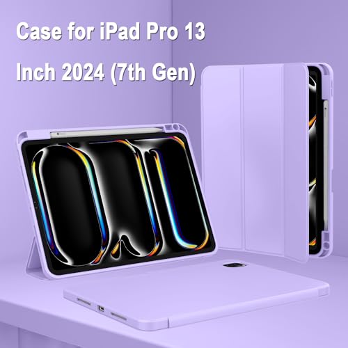 Image of ZryXal New iPad Pro 13 Inch Case (M5) 2025 / (M4) 2024 with Pencil Holder, Smart iPad Case [Support Pencil Pro and Pencil (USB-C)], Support Touch ID and Auto Wake /Sleep (New Clove Purple)