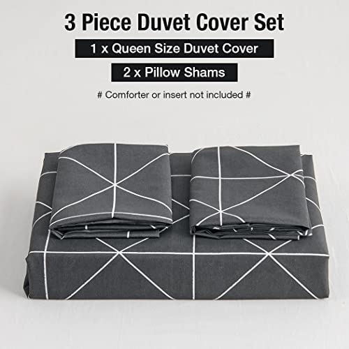 Lekesky Duvet Cover Set Queen Size, Geometric Printed Bedding Sets, Reversible Duvet Cover Set With Zipper Closure And Corner Ties 3 Pcs (1 Duvet Cover 90X90 Inches) #TOP5