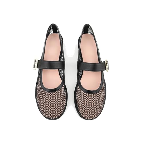 Mesh Ballet Flats for Women Round Closed Toe Flat Shoes Dressy Work Buckle Strap Ballerina Shoes4