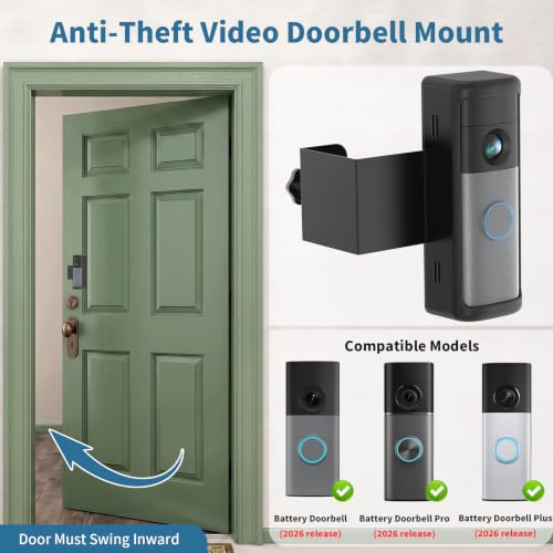 Image of Anti-Theft Ring Doorbell Mount Compatible with Battery Doorbell /Pro /Plus(2nd Gen), No-Drill Doorbell Mounting Bracket Accessories for Inward Swing Door 2026(newest model)