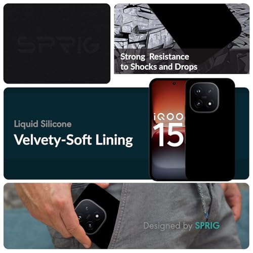 Image of SPRIG Compatible with IQOO 15 5G SilkTone Silicone Back Cover Drop Tested Shock Proof Mobile Case for Men, Women, Boys and Girls with Camera Protection (Black)