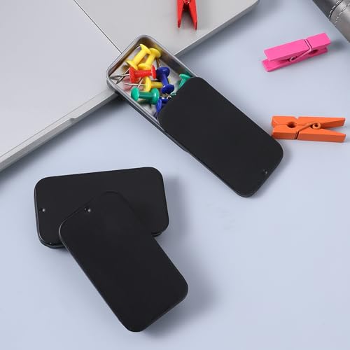 Image of BOHUIZ 3 Pcs Metal Small Tin Box Containers, Metal Slide Top Tin Containers Rectangular Empty Hinged Tins Box Container for Jewelry Crafts Candy Crafts Pills Survival Kit (2.36x1.3x0.4Inch, Black)