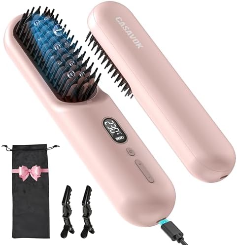 Portable Cordless Hair Straightener Brush for Travel,Mini Hair St...