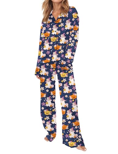 Image of SHESHOW Satin Pajamas Set for Women Set Long Sleeve Button Down Pjs Sets 2 Piece Loungewear Animal Sleepwear XS-XXL