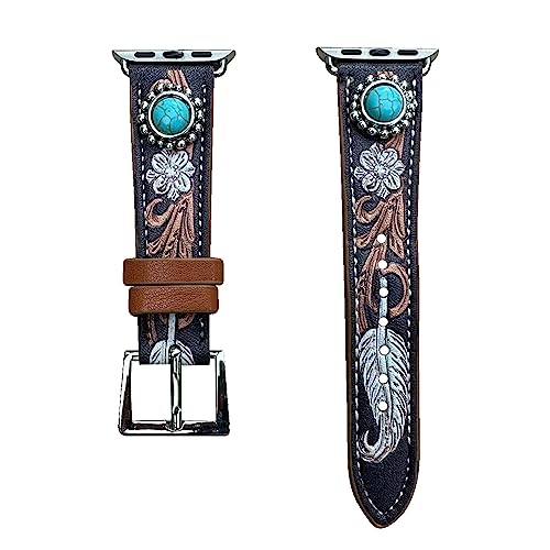 Wonderent Western Watchband for Apple Watch Size 38mm 40mm 41mm 42mm 44mm 45mm and Series 8 7 6 5 4 and SE (38/40/41MM ROUND CONCHO)