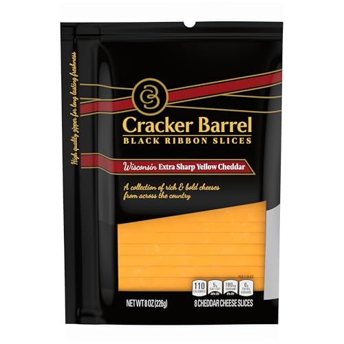 Cracker Barrel Black Ribbon Natural Slices Wisconsin Extra Sharp Yellow Cheddar Cheese Slices, 8 ct. Pouch