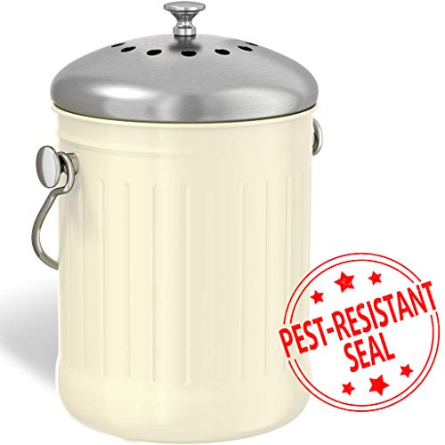 iTouchless EcoWise 1.32 Gallon Compost Bin Container with Dual Deodorizer Filters and Stainless