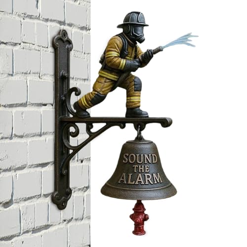 Fireman Doorbell - Decorative Loud Sound Door Bell, Antique Wall Mount Alarm | Vintage Firefighter Ornament for Indoor Outdoor Home Garden Porch Front Door Decor, Rustic Yard Entry Bell for House