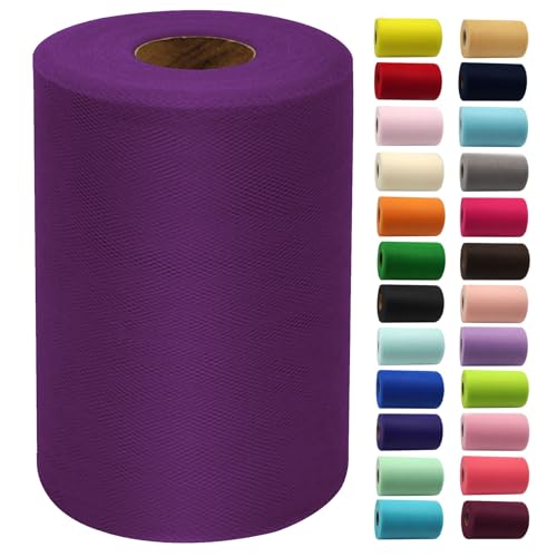 IONTACH Plum Tulle Fabric Roll 6 Inch X 100 Yards Tulle Ribbon
