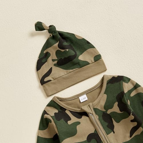 Newborn Baby Girl Boy Clothes Infant Long Sleeve Soild Footed Romper Zipper Footie Jumpsuit With Hat Fall Outfit