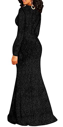 BestGirl Formal Long Sleeve Dress for Women Sequin Bodycon Ruched Sparkly Dresses2