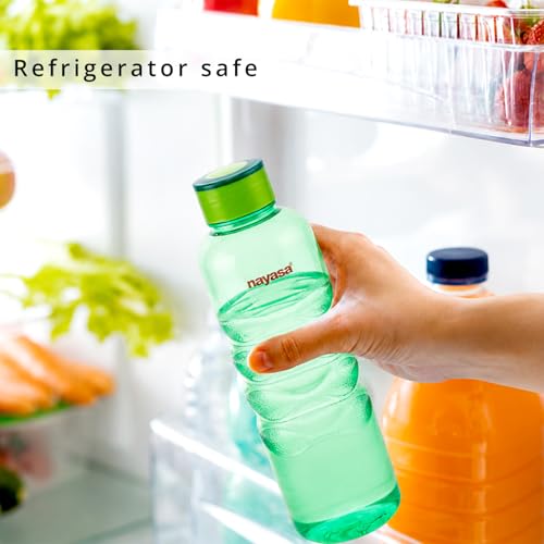 Image of Nayasa Revello 1000 ML Pet Plastic Fridge Water Bottles Set of 6 | BPA Free | Leak Proof | Airtight Lid | Green