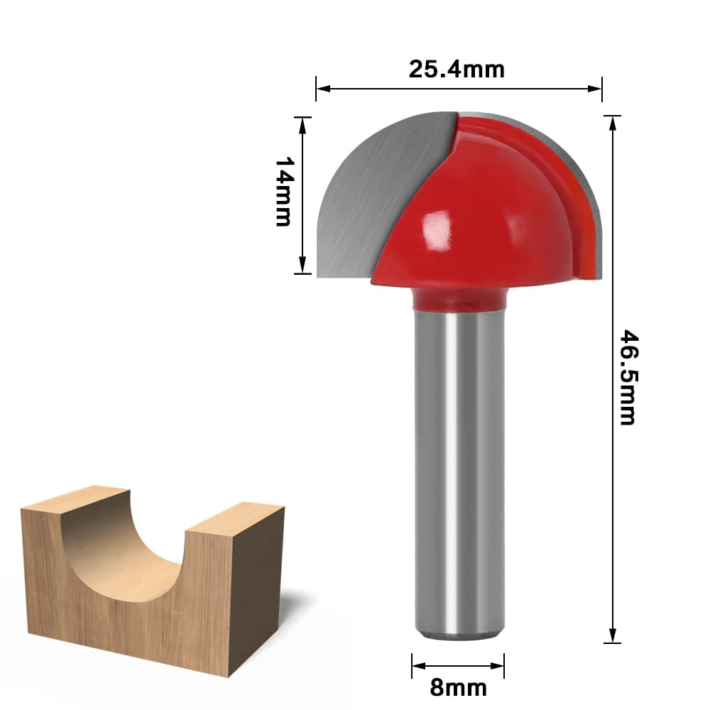 ASNOMY 5-częściowy frez górnowrzecionowy 8 mm, z twardego metalu, okrągły nos, Cove Core Box, frez kulowy, do obróbki drewna – 12 mm/16 mm/19 mm/22 mm/25,4 mm