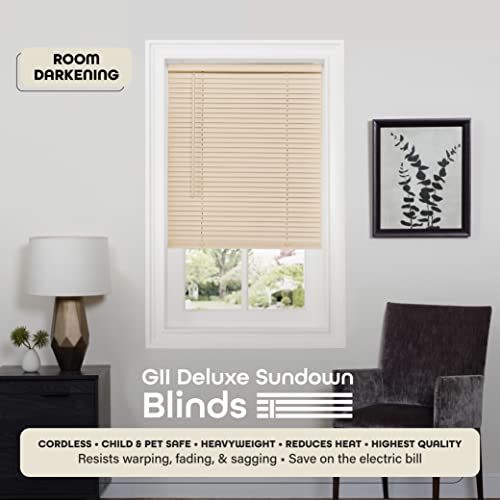 Image of Cordless Room Darkening Mini Blind - 46 Inch Width, 64 Inch Length, 1 inch Slat Size - Alabaster - Cordless GII Deluxe Sundown Horizontal Windows Blinds for Interior By Achim Home Decor