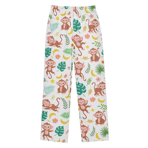 Aloha Monkey Palm Tree Boys Long Pants Soft Trousers Elastic Waist Kids Lounge Bottoms with Pockets S-XL
