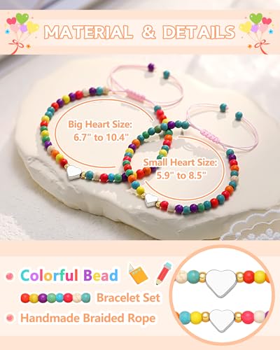Back to School Gifts Colorful Matching Heart Bracelets Set for Mother and Daughter4
