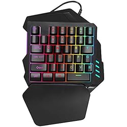 Topiky Teclado para Juegos con una Sola Mano, HXSJ Teclado mecánico con una Sola Mano 35 Teclas con Teclas FN/Luces de respiración/USB 2.0