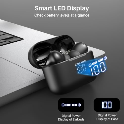 Image of TOZO T20 Wireless Earbuds, Bluetooth 5.3 Headphones with 97H Playtime, IPX8 Waterproof, Dual Mic ENC Call Noise Cancelling, Deep Bass Sound, LED Display, Wireless Charging Case