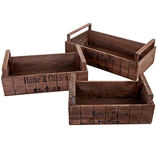 MyGift Rustic Style Nesting Wood Planter Display Boxes, Decorative Storage Crates, Set of 3, Brown