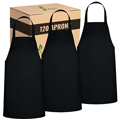 Image of GREEN LIFESTYLE 120 Pack Professional Chef Apron - Grilling Aprons for Men, Waterproof Cooking Apron for BBQ, Work or Restaurant Use, Kitchen Aprons for Women - Black, No Pockets