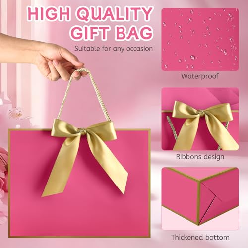 Image of JMANNI Mothers Day Gift Bags with Handles, 13 inch Medium Gift Bag for Presents, 1 Pcs Bags with 2 Tissue Paper and 1 Cards for Baby Shower Wedding Bridal Shower Mother's Day Birthday Party (Magenta-Gold