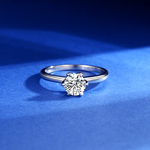 Impalsory Moissanite Engagement Ring, 1ct 6.5mm Round Lab Created Moissanite Solitaire Wedding Promise Rings for Women Men 18K White Gold Plated Sterling Silver Size 5-84