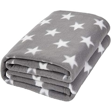 Dreamscene Flannel Fleece Stars Throw Over Bed Warm Soft Blanket Plush for Baby Kids Sofa, Silver Grey, 120 x 150cm Cover