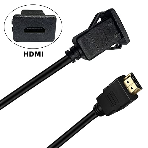 HDMI Square Flush Mount Cable, HDMI Male to Female Mount Extension Cable, Dash Flush Panel Mount Cable for Car, Boat and Motorcycle 1M/3Ft