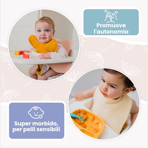 MIMUSELINA Bavaglini Asilo con Elastico Confezione da 5 - Bavaglini Impermeabili con Elastico in Spugna per Asilo e per Promuovere l’Autonomia - Bavaglini Grandi Lavabili con Interno Impermeabile